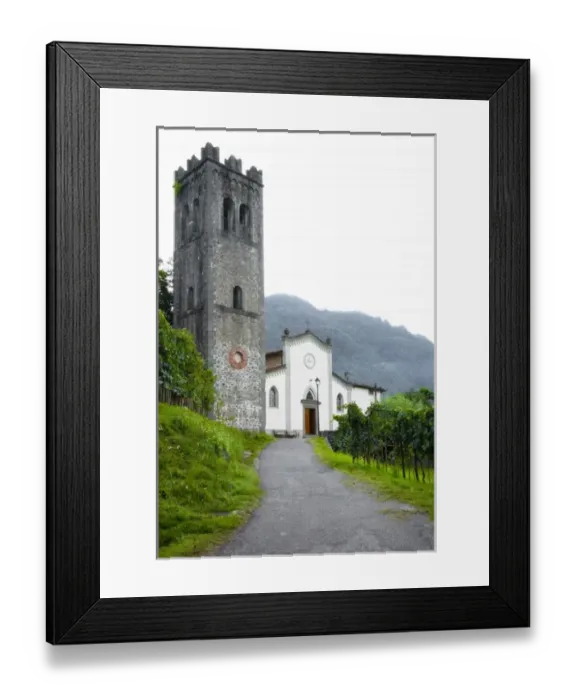 Framed Print : Bagni di Lucca, Tuscany, Italy - Rural road leading up to an old world church Framed Print : Bagni di Lucca, Tuscany, Italy - Rural road leading up to an old world church