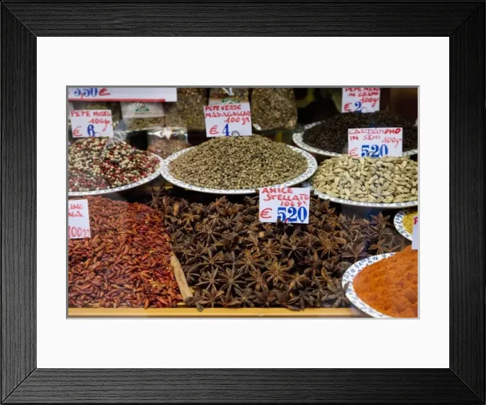 Framed Print : Venice, Veneto, Italy - Herbs and spices are on display for sale in bulk in an open