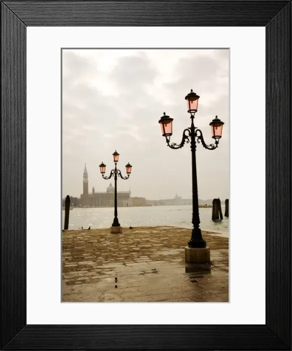 Framed Print : Ornate lamposts near the water, Venice, Italy