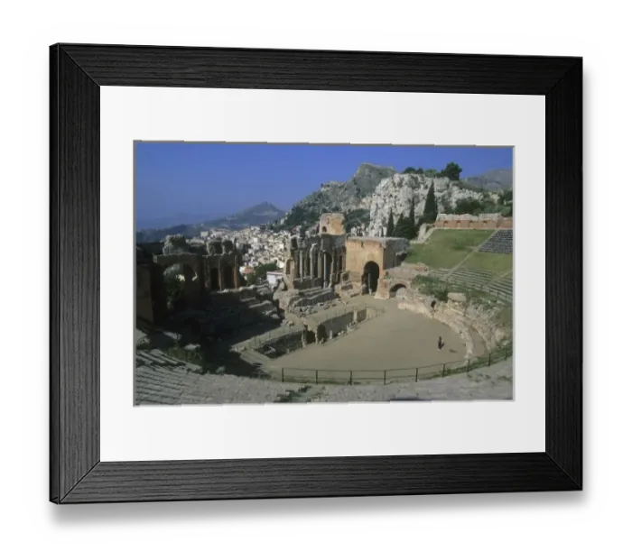 Framed Print : Italy, Sicily, Taormina, Greek theatre with town in background