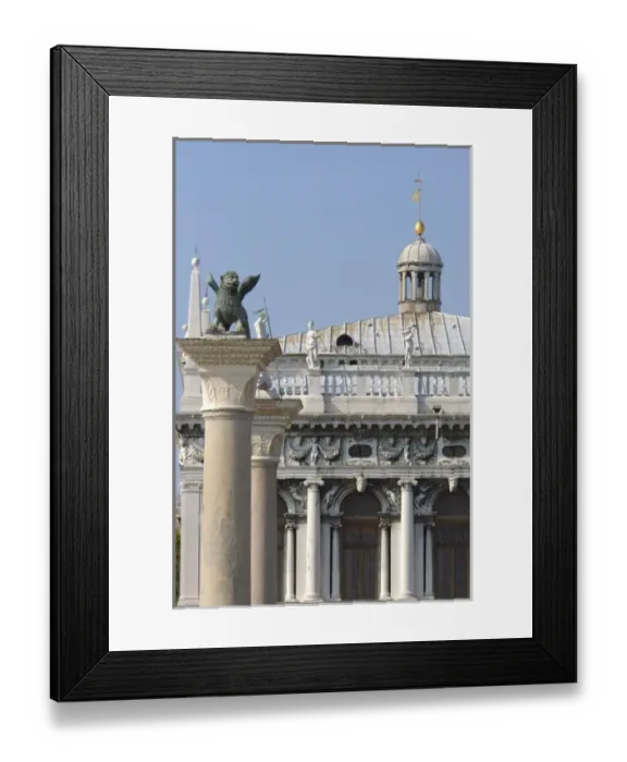 Framed Print : Italy, Venice, winged lion statue and buildings along main dock area Framed Print : Italy, Venice, winged lion statue and buildings along main dock area