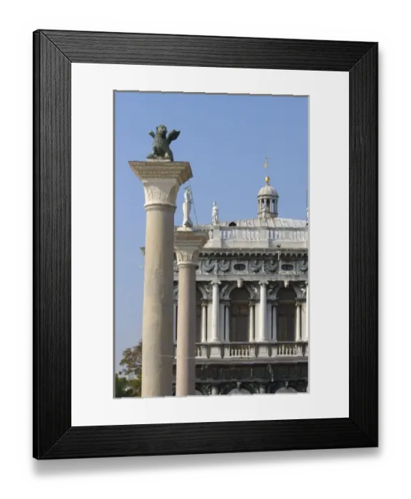 Framed Print : Italy, Venice, winged lion statue and buildings along main dock area Framed Print : Italy, Venice, winged lion statue and buildings along main dock area