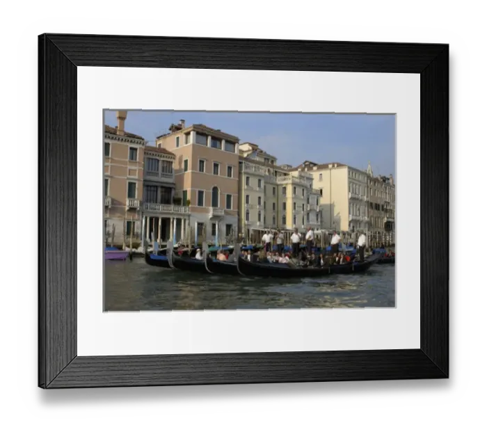 Framed Print : Italy, Venice, gondolas moored along Grand Canal
