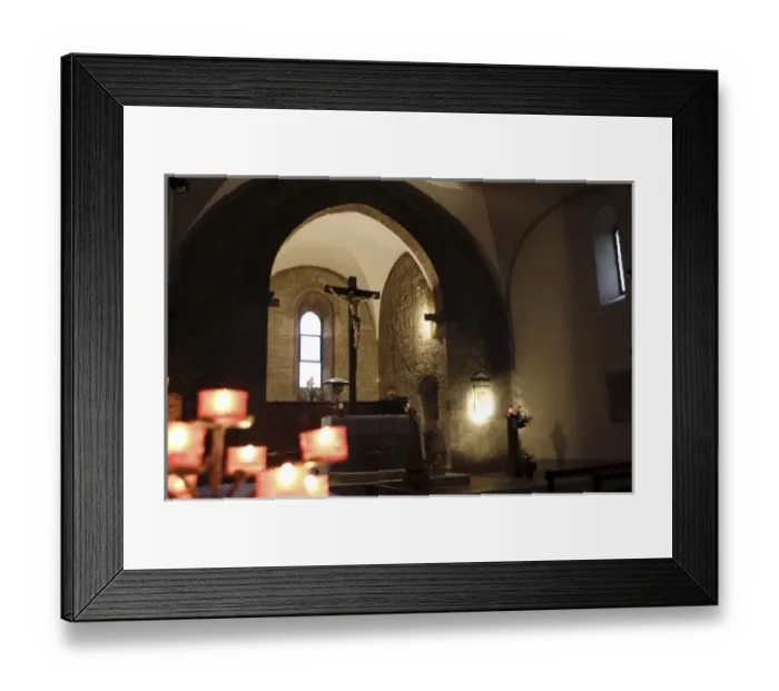 Framed Print : Inside the Romanesque church: tree of candles