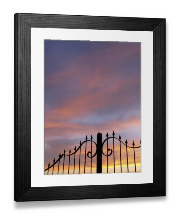 Framed Print : ironwork gate at sunset Framed Print : ironwork gate at sunset