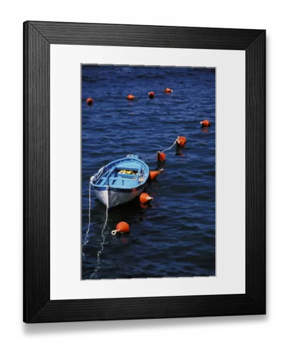 Framed Print : Europe, Italy, Cinque Terre. Rowboat and buoys