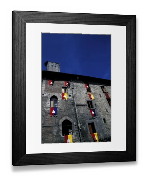Framed Print : Europe, Italy, Umbria, Assisi. Medieval window flags Framed Print : Europe, Italy, Umbria, Assisi. Medieval window flags