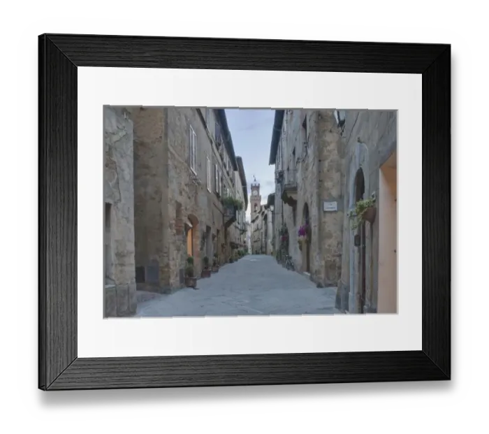 Framed Print : Europe, Italy, Tuscany, Pienza, Midieval Street and Clock Tower in Historic District Framed Print : Europe, Italy, Tuscany, Pienza, Midieval Street and Clock Tower in Historic District
