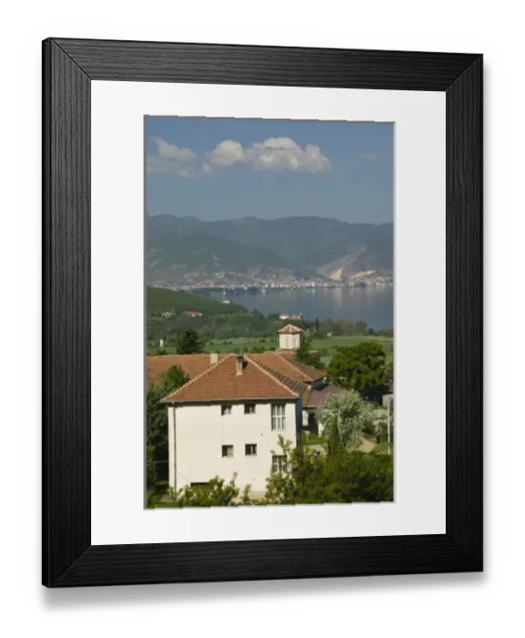 Framed Print : MACEDONIA, Ljubanista. Village by Sveti Naum Church with view of Lake Ohrid