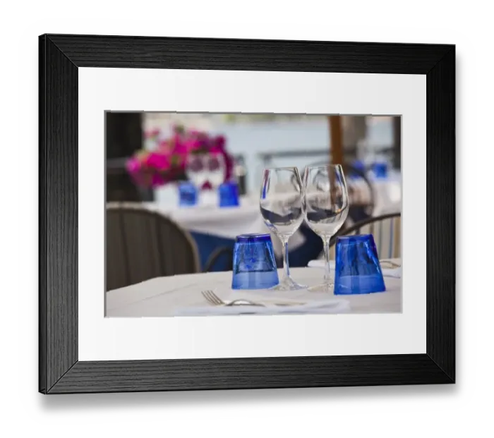 Framed Print : Italy, Brescia Province, Salo. Cafe table glasses Framed Print : Italy, Brescia Province, Salo. Cafe table glasses