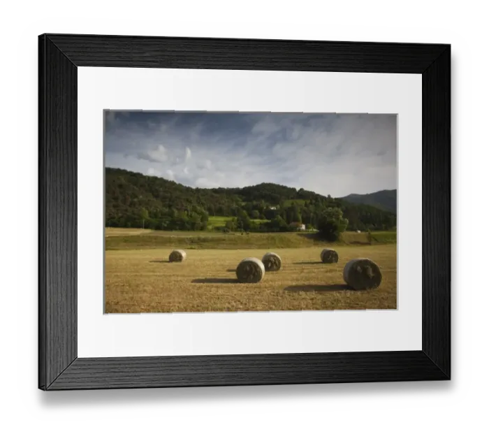 Framed Print : Italy, Brescia Province, Tremosine Plateau. Hay rolls Framed Print : Italy, Brescia Province, Tremosine Plateau. Hay rolls