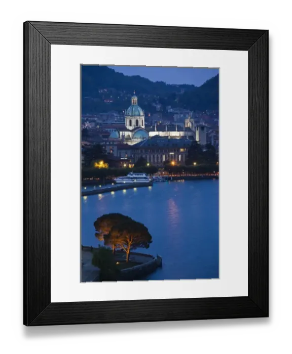 Framed Print : Italy, Como Province, Como. City view from Bellagio road, evening