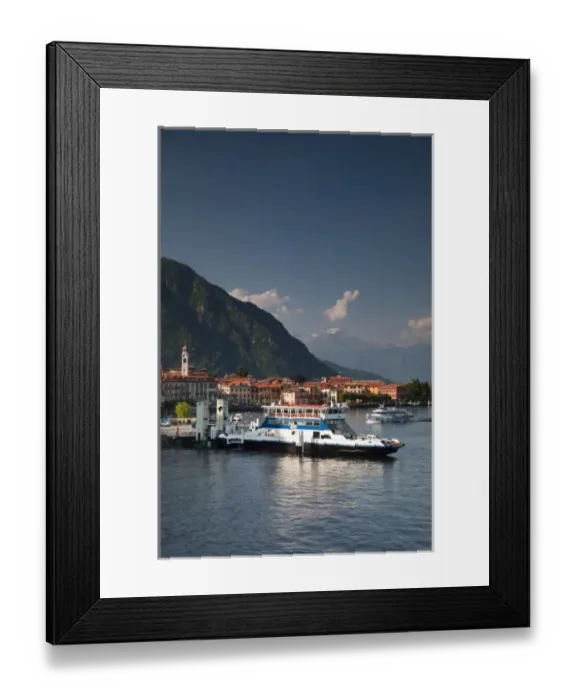Framed Print : Italy, Como Province, Menaggio. Town view from lake ferry port