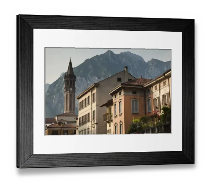 Framed Print : Italy, Lecco Province, Lecco. Basilica San Nicolo from Piazza XX Septembre