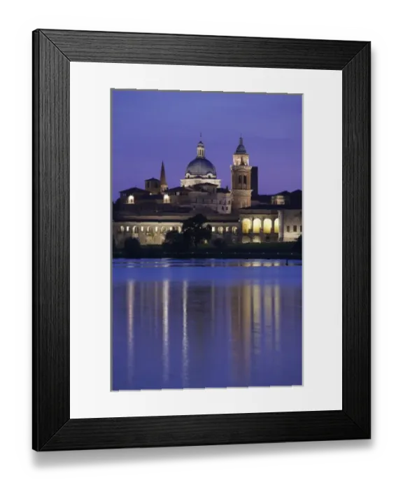 Framed Print : Italy, Mantua Province, Mantua. Town view and Palazzo Ducale from Lago Inferiore, dusk