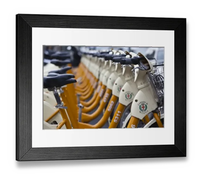 Framed Print : Italy, Milan Province, Milan. BikeMi public rental bicycles Framed Print : Italy, Milan Province, Milan. BikeMi public rental bicycles