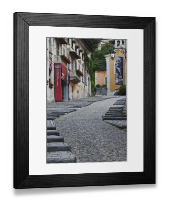 Framed Print : Italy, Novara Province, Orta San Giulio. Old town street, dawn Framed Print : Italy, Novara Province, Orta San Giulio. Old town street, dawn