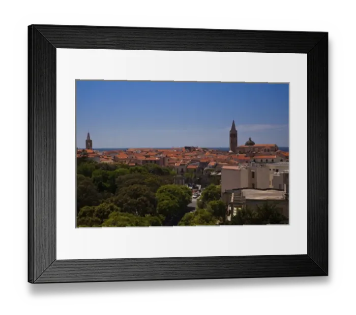 Framed Print : Italy, Sardinia, Alghero. Aerial view from the east