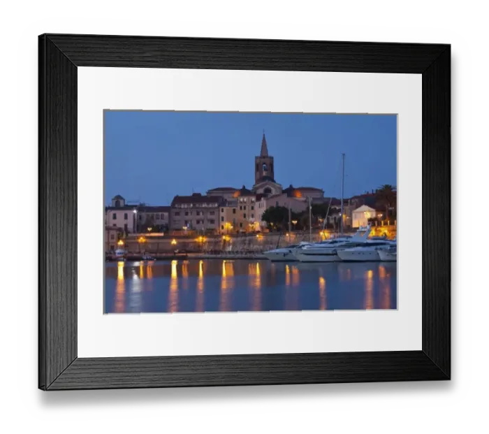 Framed Print : Italy, Sardinia, Alghero. City walls from the yacht marina, dawn