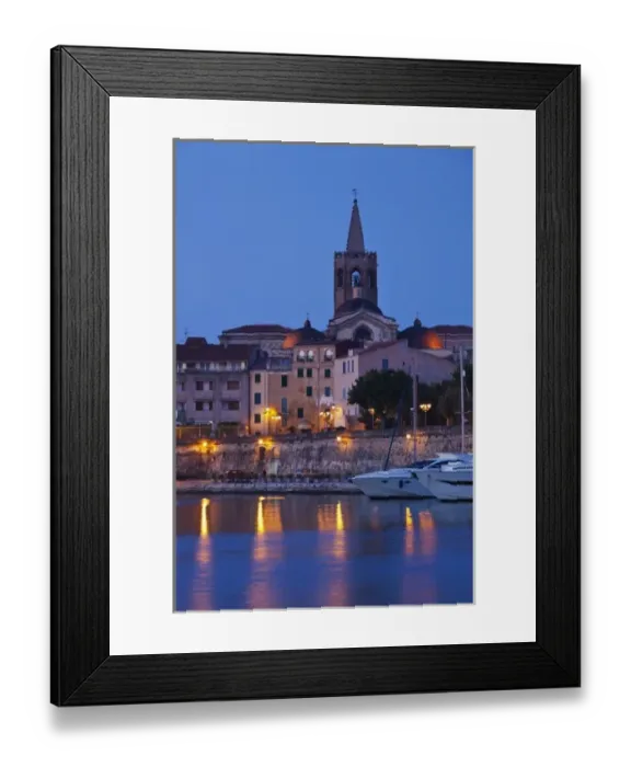 Framed Print : Italy, Sardinia, Alghero. City walls from the yacht marina, dawn