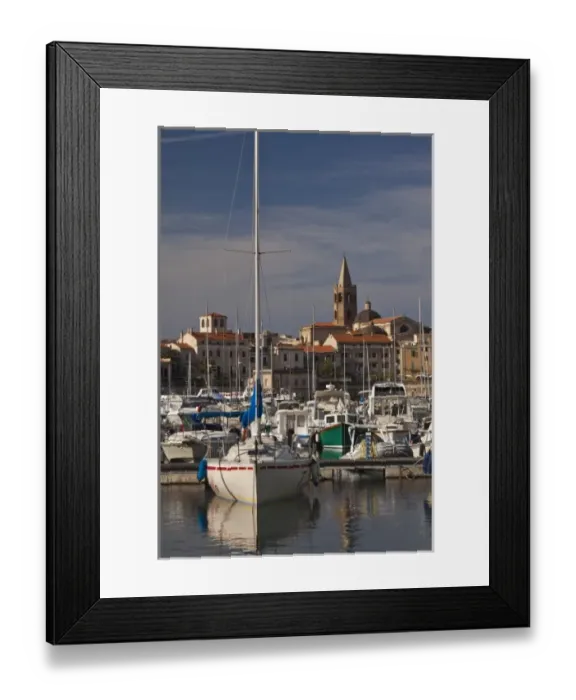 Framed Print : Italy, Sardinia, Alghero. City walls from the yacht marina, morning