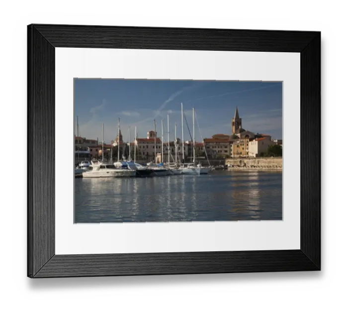 Framed Print : ITALY, Sardinia, Alghero. City walls from the yacht marina, morning Framed Print : ITALY, Sardinia, Alghero. City walls from the yacht marina, morning