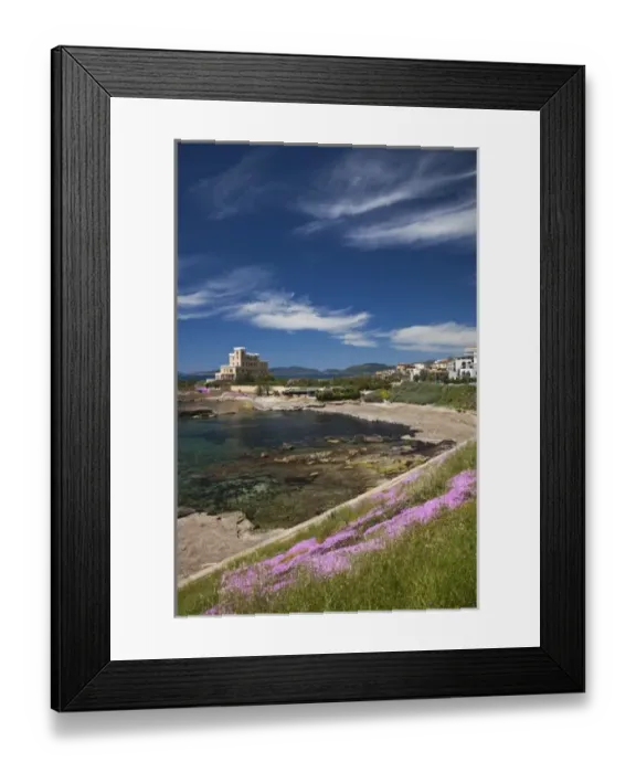 Framed Print : Italy, Sardinia, Alghero. Rada di Alghero bay and Villa Las Tronas hotel