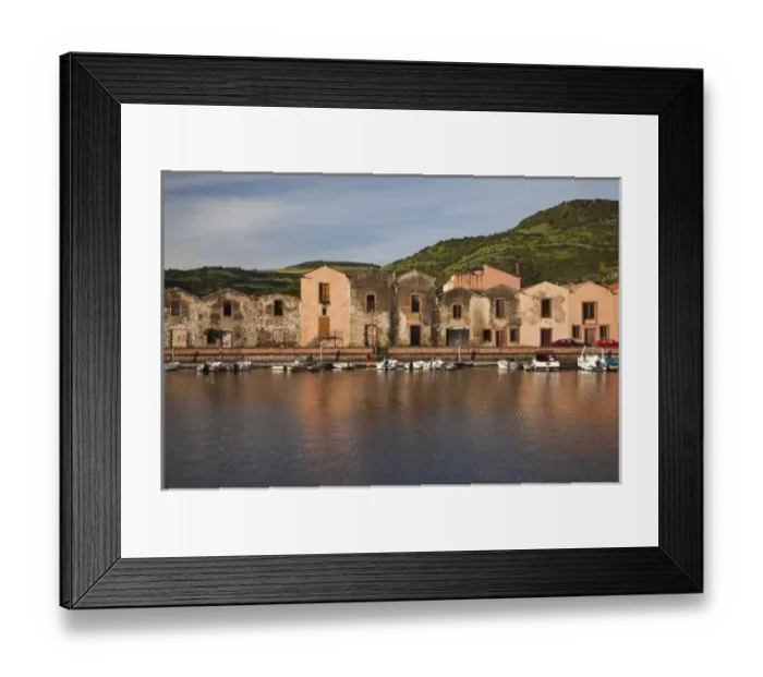Framed Print : Italy, Sardinia, Bosa. Temo River and Sas Conzas former tanneries, dawn Framed Print : Italy, Sardinia, Bosa. Temo River and Sas Conzas former tanneries, dawn
