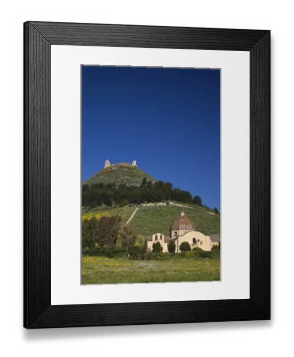 Framed Print : Italy, Sardinia, Las Plassas. Castello di Marmilla fortress and Chiesa di Maria Maddalena church