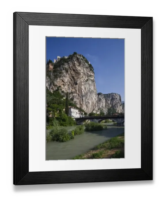 Framed Print : Italy, Trento Province, Arco. Mountaintop Castello di Arco, view from Sarca River, morning