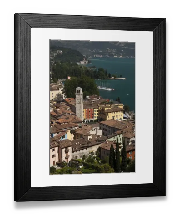 Framed Print : Italy, Trento Province, Riva del Garda. Aerial town view with the Torre Apponale