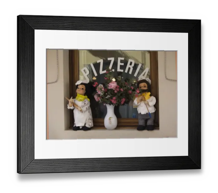 Framed Print : Italy, Trento Province, Riva del Garda. Pizzeria window display