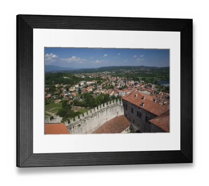 Framed Print : Italy, Varese Province, Angera. La Rocca fortress and town overview