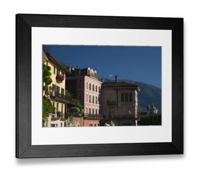 Framed Print : Italy, Verbano-Cusio-Ossola Province, Cannobio. Piazza Vittorio Emanuele III buildings, morning Framed Print : Italy, Verbano-Cusio-Ossola Province, Cannobio. Piazza Vittorio Emanuele III buildings, morning