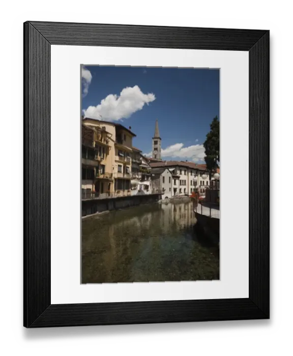 Framed Print : Italy, Verbano-Cusio-Ossola Province, Omegna. Buildings along Torrente Nigoglia canal
