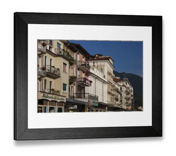 Framed Print : Italy, Verbano-Cusio-Ossola Province, Stresa. Corso Italia, buildings, morning Framed Print : Italy, Verbano-Cusio-Ossola Province, Stresa. Corso Italia, buildings, morning