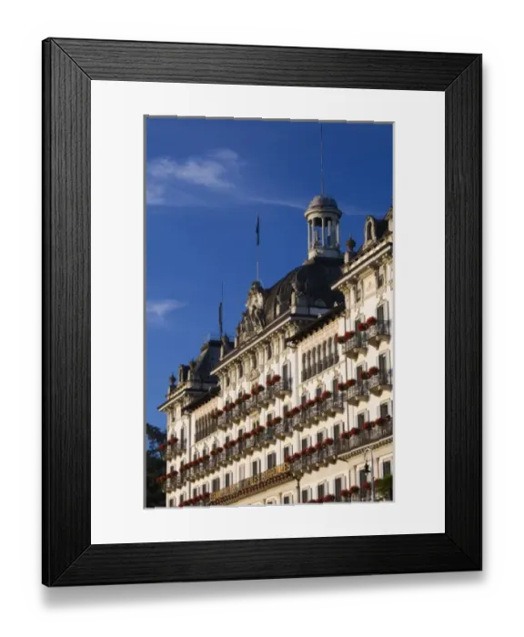 Framed Print : Italy, Verbano-Cusio-Ossola Province, Stresa. Historic Grand Hotel des Iles Borromees, morning