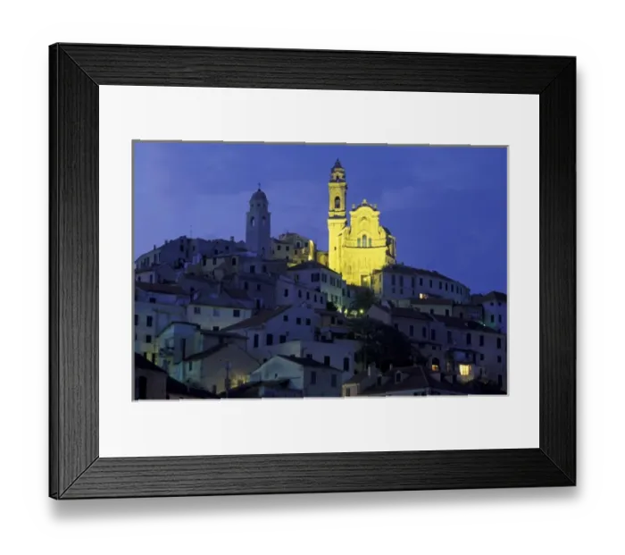 Framed Print : Italy, Liguria, Laigueglia, Riviera di Ponente, Cervo. View of church and town in