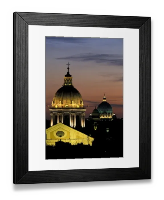 Framed Print : Italy, Rome. View from atop the Spanish Steps. Basilica dei Santi Ambrogio e Carlo al Corso, St