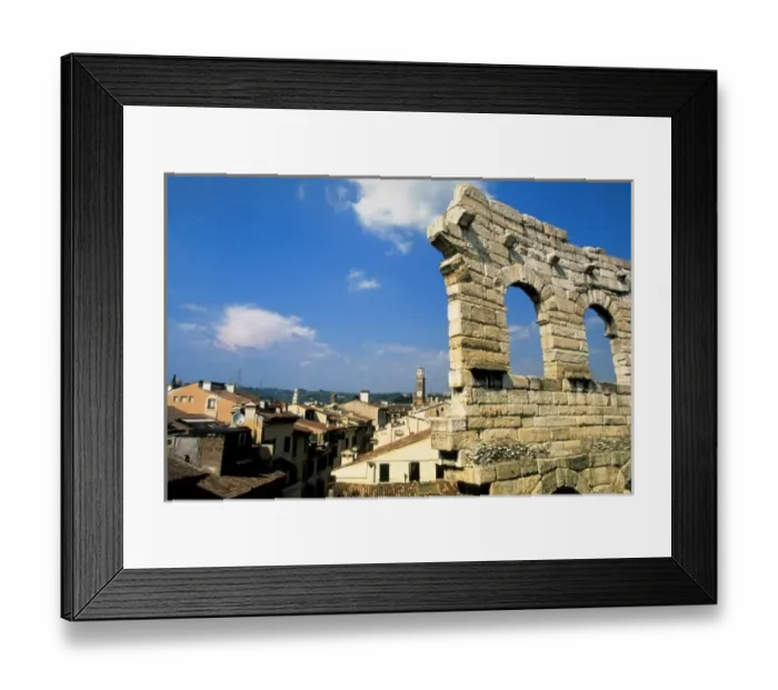 Framed Print : Italy, Veneto, Verona. Roman arena detail and town view