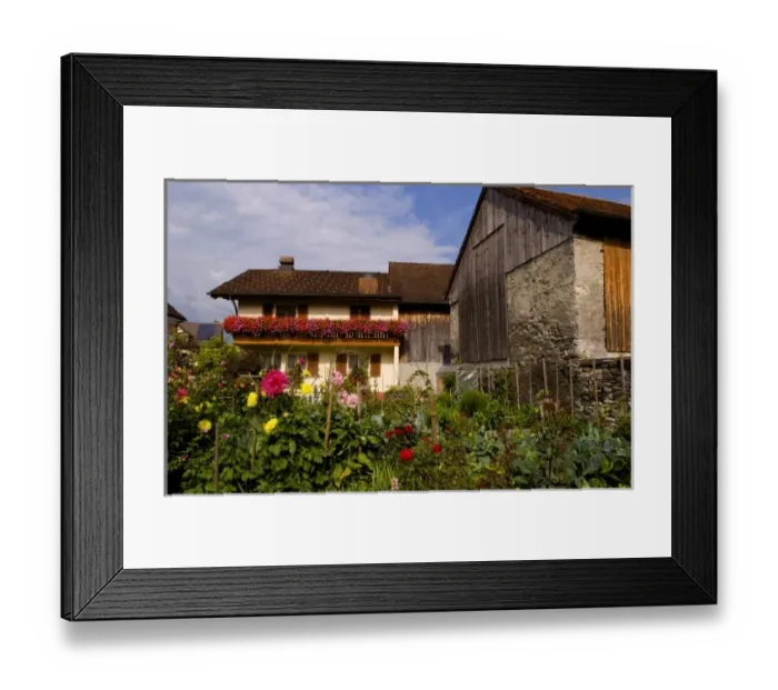 Framed Print : Local home with flowers in Balzers in small remote country of Leichtenstein Framed Print : Local home with flowers in Balzers in small remote country of Leichtenstein