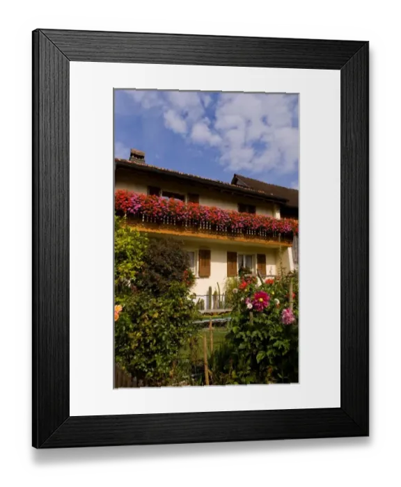 Framed Print : Local home with flowers in Balzers in small remote country of Leichtenstein Framed Print : Local home with flowers in Balzers in small remote country of Leichtenstein