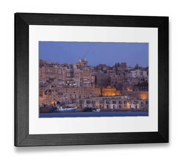 Framed Print : Malta, Valletta, town view from Vittoriosa, Birgu, dawn
