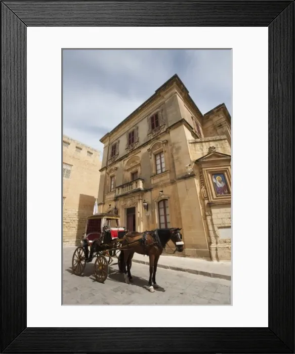 Framed Print : Malta, Central, Mdina, Rabat, Triq Villegaignon street, horse carriage Framed Print : Malta, Central, Mdina, Rabat, Triq Villegaignon street, horse carriage