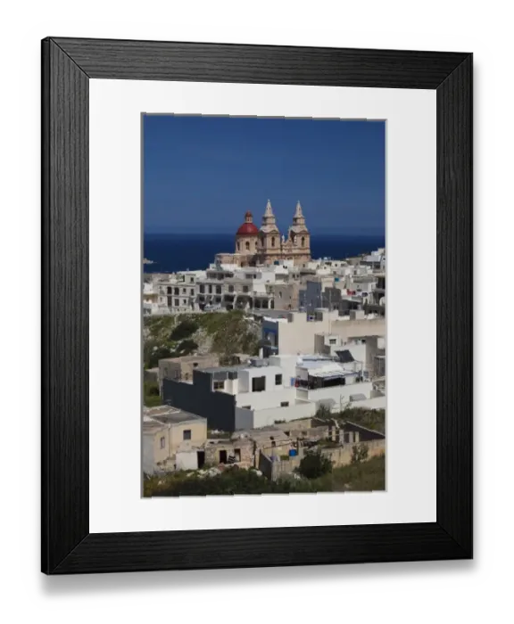 Framed Print : Malta, Northwest Malta, Mellieha, Church of Our Lady of Victory, elevated view