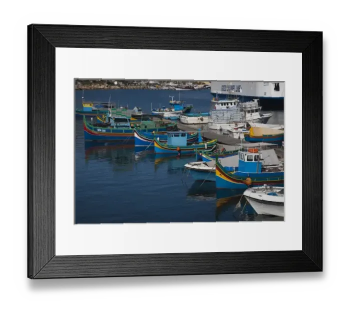 Framed Print : Malta, Gozo Island, Mgarr, harbor view with luzzu traditional fishing boats Framed Print : Malta, Gozo Island, Mgarr, harbor view with luzzu traditional fishing boats
