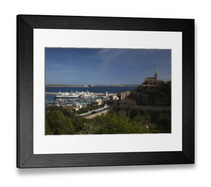 Framed Print : Malta, Gozo Island, Mgarr, harbor view with ferry port