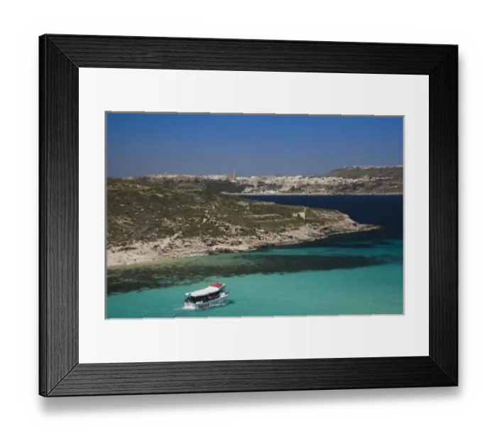 Framed Print : Malta, Comino Island, The Blue Lagoon with tour boat