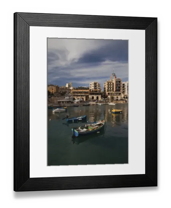 Framed Print : Malta, Valletta, St. Julians, cafes and buildings of the Spinola Bay area Framed Print : Malta, Valletta, St. Julians, cafes and buildings of the Spinola Bay area