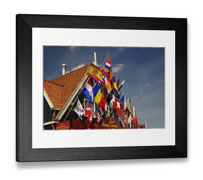 Framed Print : Flags on building, Volendam, Netherlands, Holland Framed Print : Flags on building, Volendam, Netherlands, Holland